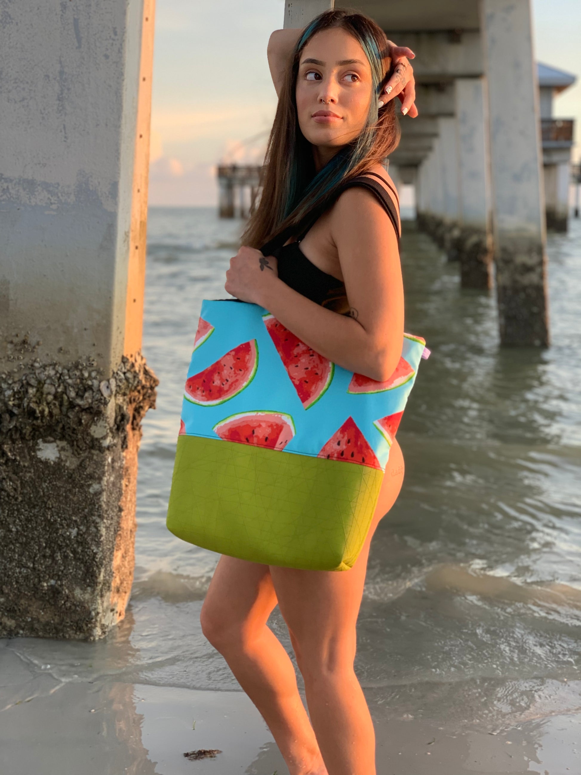 watermelon bag, tote, onlyfan model, beach babe, fort myers, fort myers beach